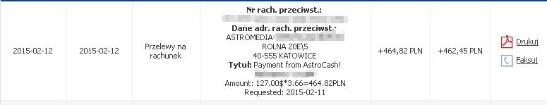 Wypłata z AstroCash.org - 462 zł :)