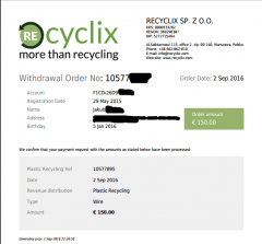 150 euro - recyclix - kolejna wypłata