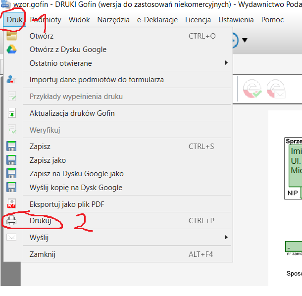 druki gofin - zapisywanie do PDF