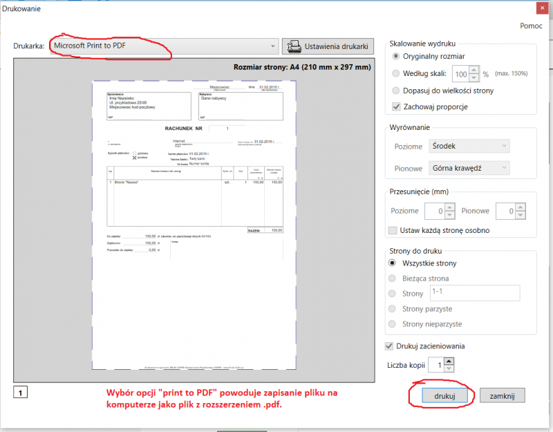 druki gofin - faktura bez vat w PDF