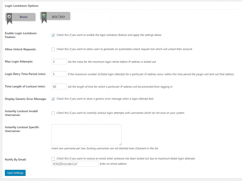konfiguracja wtyczki ALL IN ONE SECURITY - login lockdown