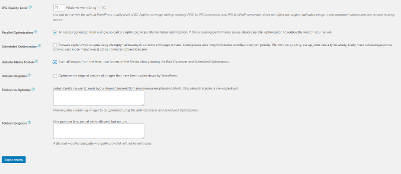 EWWW Image Optimizer - konfiguracja wtyczki - advanced