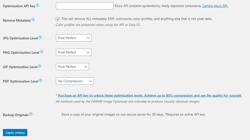 EWWW Image Optimizer - konfiguracja wtyczki - BASIC