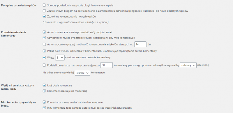 Konfiguracja wordpress - moderacja komentarzy