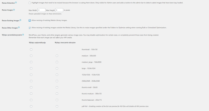EWWW Image Optimizer - konfiguracja wtyczki - resize images