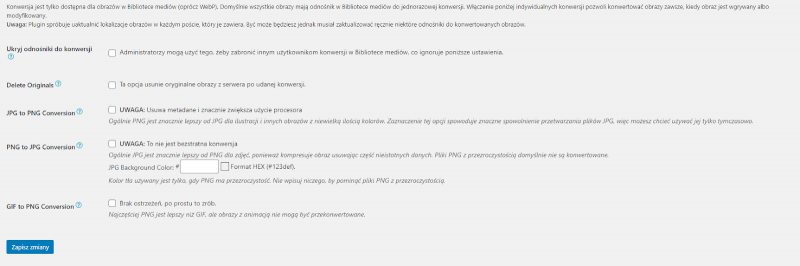 EWWW Image Optimizer - konfiguracja wtyczki - converting images