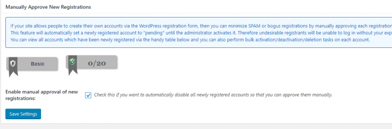 konfiguracja wtyczki ALL IN ONE SECURITY - manual approval