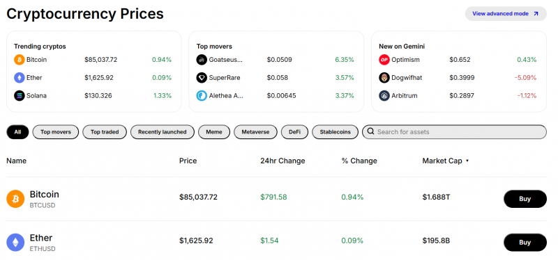 giełda kryptowalut gemini - ceny, prowizje, warunki - recenzja
