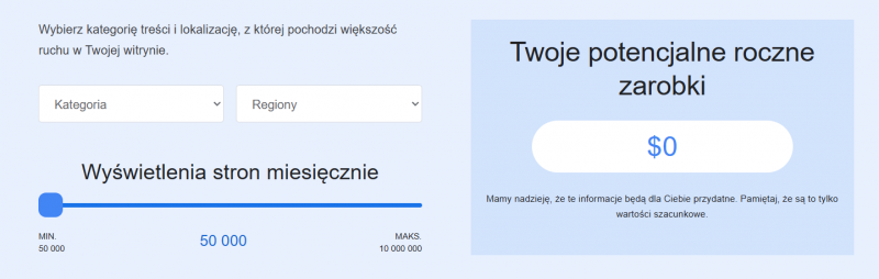 google adsense - kalkulator zarobków