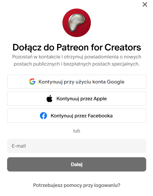 patreon - rejestracja