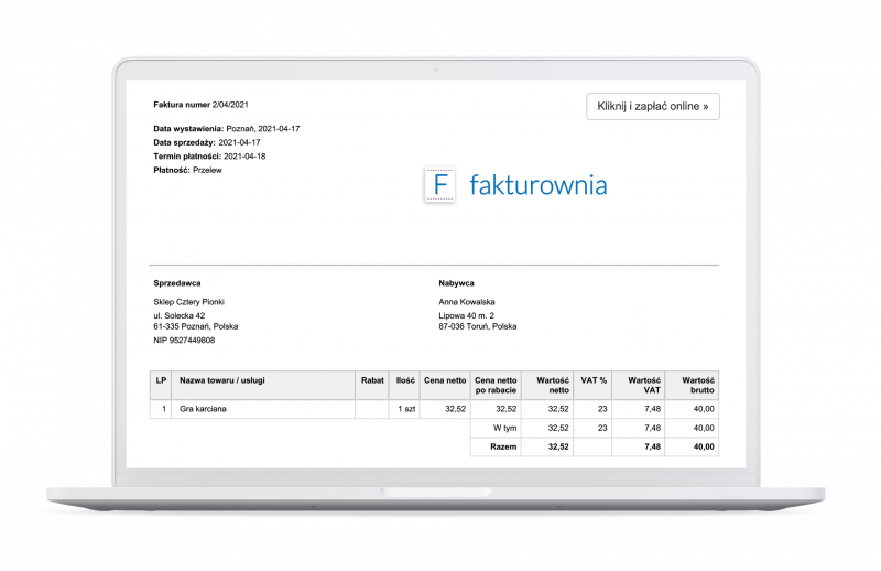 fakturownia.pl - przykładowa faktura - opinie