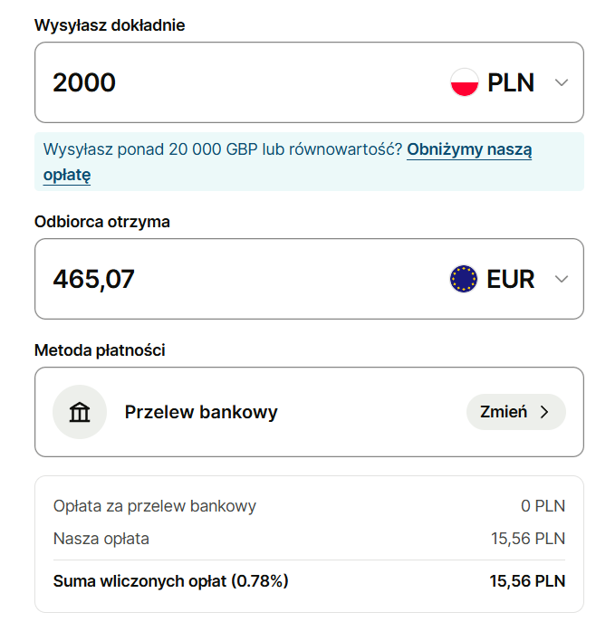 wise.com - opłaty za wysłanie pieniędzy - opinie