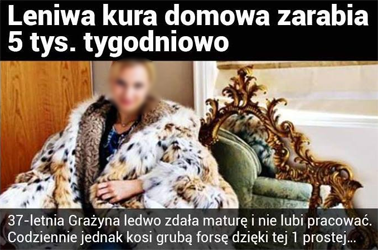 przykład bannera - "leniwa kura domowa zarabia 5 tysięcy tygodniowo"