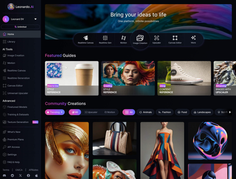leonardo.ai - panel użytkownika