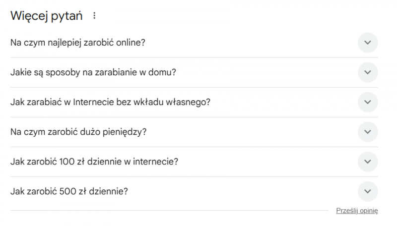 Przykład odpowiedzi AEO - pytania i odpowiedzi w wynikach google