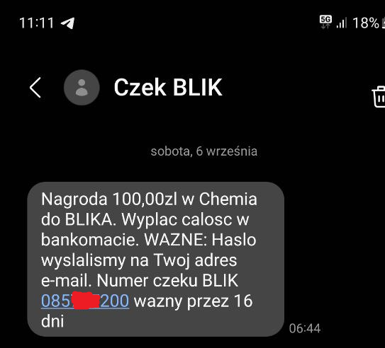 czek blik - nagroda w poczuj chemie do blika