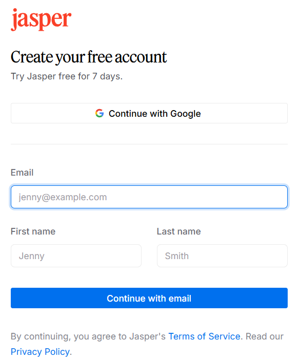 jasper ai - rejestracja