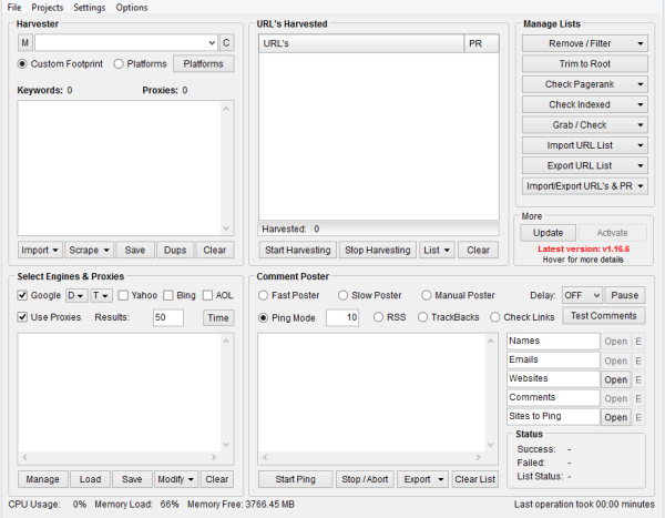 Scrapebox wygląd programu
