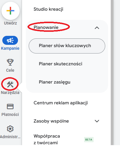 Instrukcja jak włączyć google planner słów kluczowych