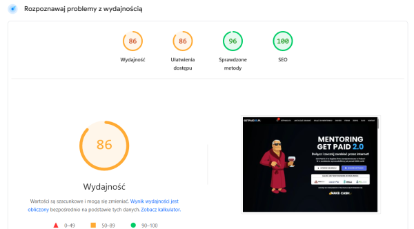 PageSpeed Insights - przykładowe wyniki
