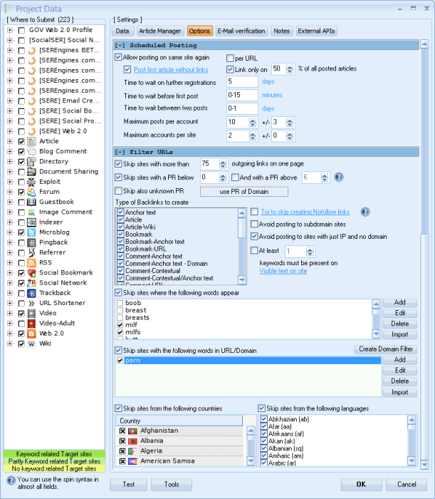 GSA - ustawianie filtrów automatyzacji