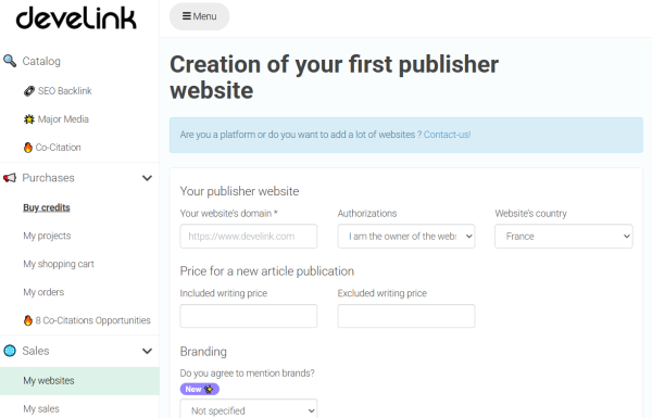 develink - dodawanie strony do katalogu