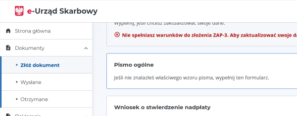 wysyłanie zaw-fa do urzędu skarbowego jako pismo ogólne