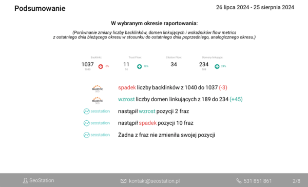 seostation - przykład raportu