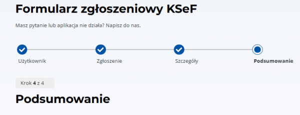 formularz zgłoszeniowy ksef - podsumowanie