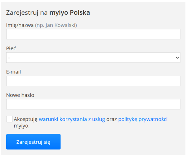 Myiyo - rejestracja w serwisie z ankietami