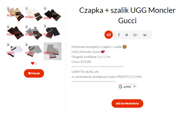 ukryte aukcje aliexpress - czapka gucci