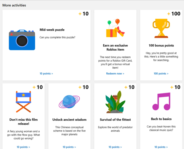 microsoft rewards - przykładowe zadania do wykonania