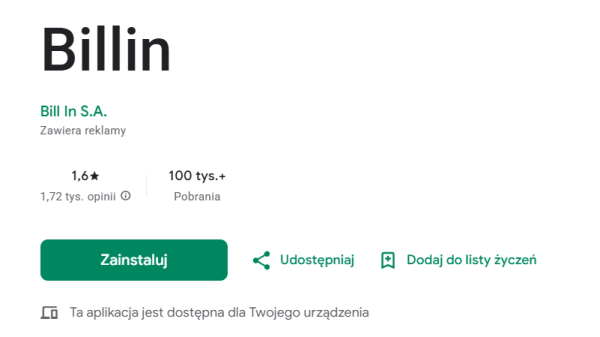 billin - opinie - aplikacja sklep play