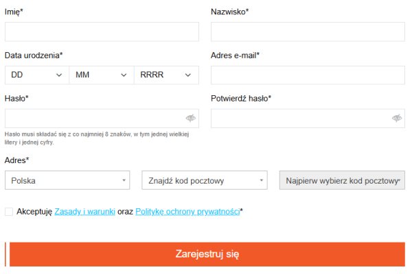 maximiles - formularz rejestracyjny