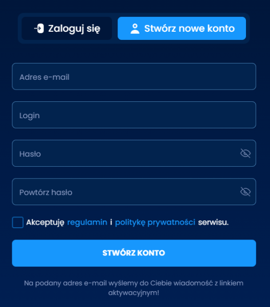 grynaplus - rejestracja konta